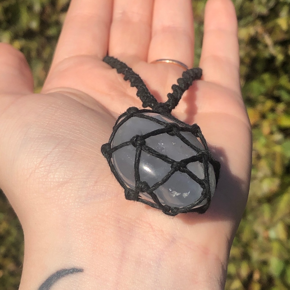 Celestite Chunky Macrame Necklace - image 5